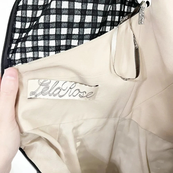 Lela Rose Black Embroidered Dress with Striped Tulle Overlay Women's Size 8 NWT - Picture 6 of 10